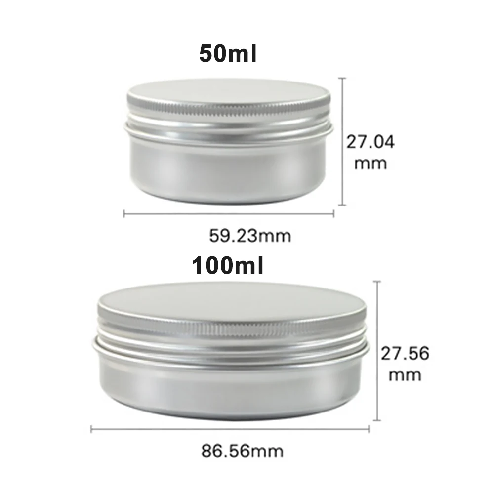 50/100Ml Silver Color Aluminum Tin Jars Metal Empty Storage Box Refillable Bottle Screw Top Cosmetic Storage