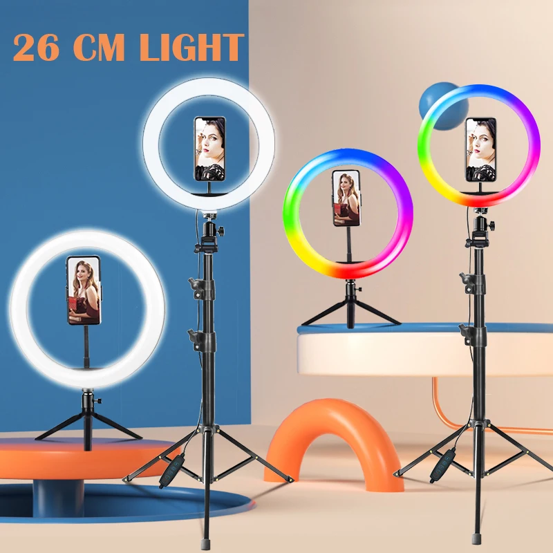 Video Light Selfie Ring Light Photography RGB Led Light Lamp With Mobile Phone Holder Large Tripod Stand For Youtube Tiktok Live