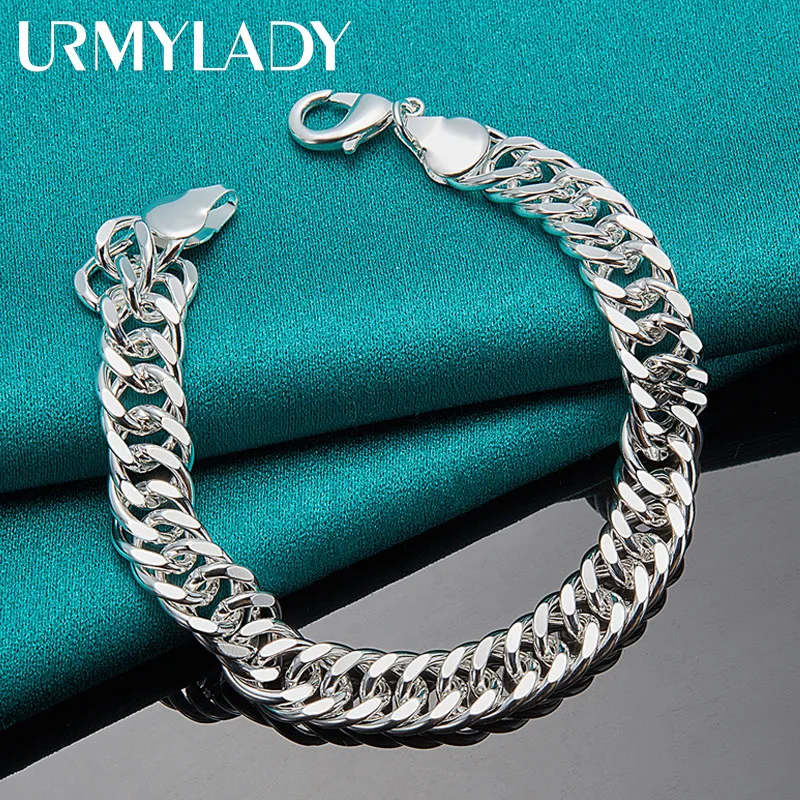 

URMYLADY 925 Sterling Silver 10mm Side Chain Bracelet For Men Women Fashion Wedding Party Charm Jewelry