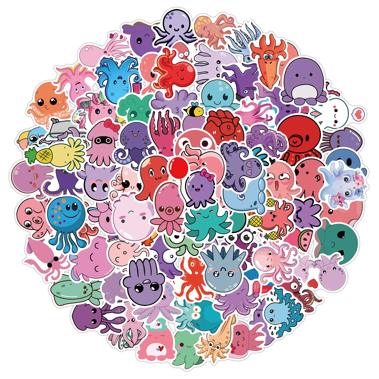 10/30/50/100pcs Cute Octopus Stickers Kawaii Cartoon Animal Decals Kids Toy DIY Waterproof Laptop Skateboard Phone Car Sticker