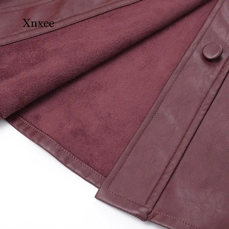 New Spring Autumn Lapel Long Sleeve Wine Red Pu Leather Belt Loose Big Size Jacket Women Coat Fashion Tide