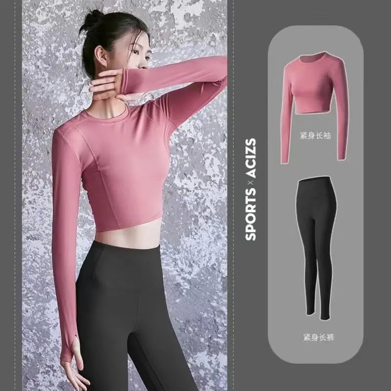 BARKOV Yoga Sets Women Sports Shirts High Waist Seamless Leggings Push Up Quick-Dry Workout Yoga Pants Running Yoga Suit