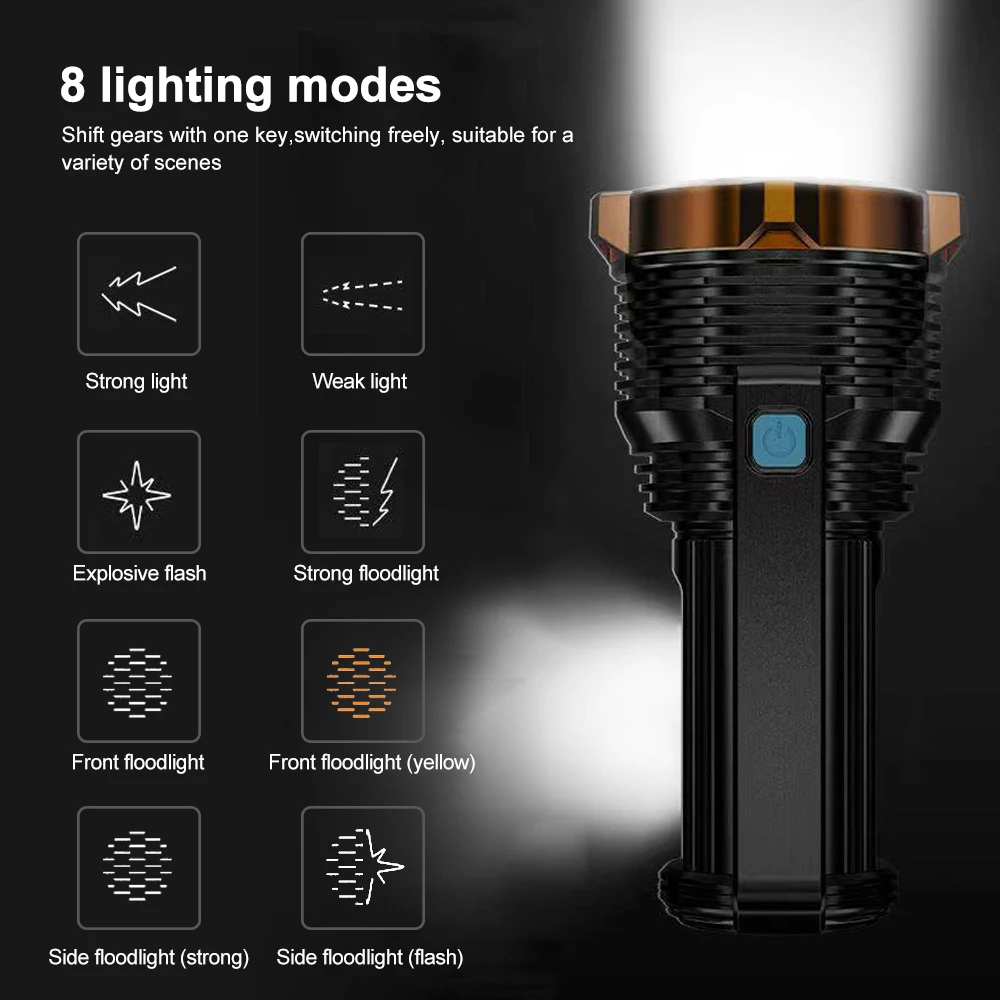 Led Flashlight Strong Spotlight For Hunting Searchlight 200W 3in1 Led Flashlight Spotlight Powerful Rechargeable Led Flashlight