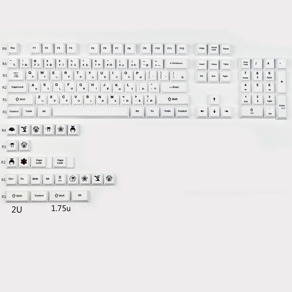 PBT 128 Keys Cherry Profile DYE-Sub Japanese Keycap Minimalist White Theme Minimalist Style Suitable For Mechanical Keyboard