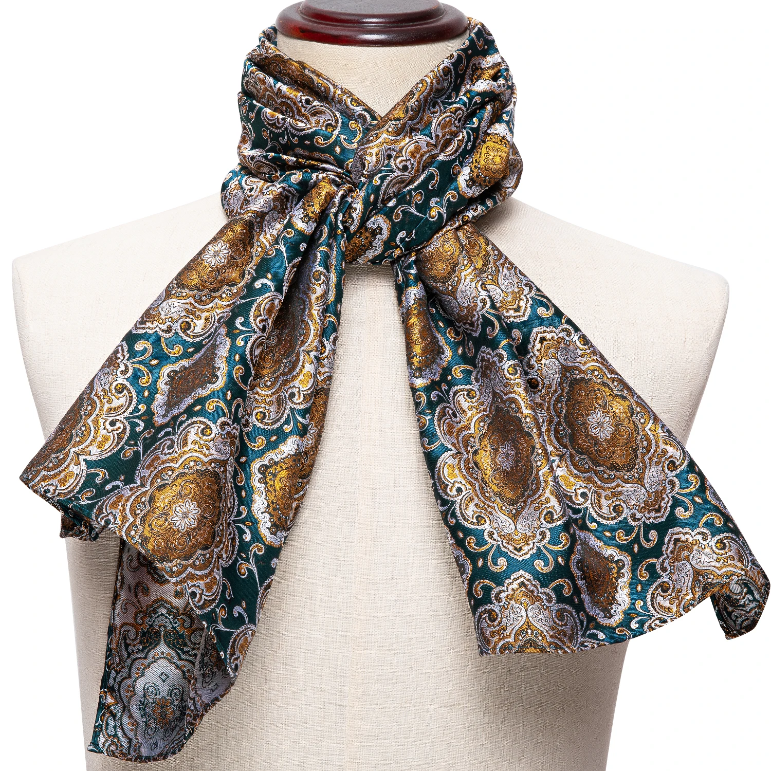 Luxy Fashion Men Scarf Green Gold Floral 100% Silk Scarf Autumn Winter Casual Business Suit Shirt Scarf 160*50cm Barry.Wang