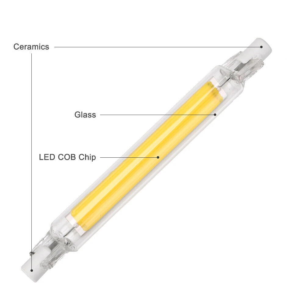 Tubo de vidro regulável Lâmpada LED, R7S, COB, 78mm, 118mm, 7W, 15W, 28W, J78, J118, 110V, 220V, Quente, Legal, luz branca neutra