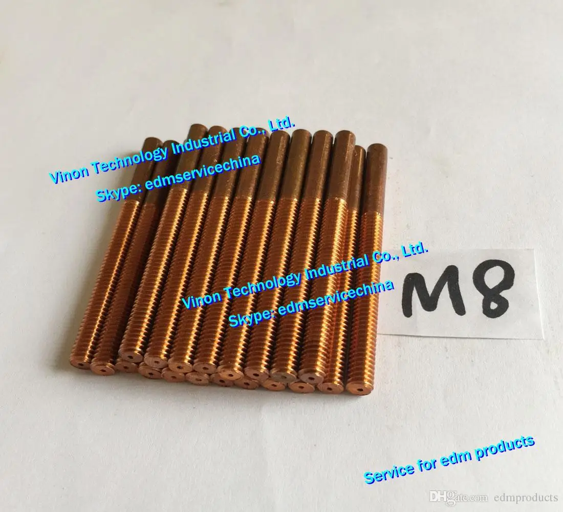 (10pcs/lot) M8*1.25*50*80mm Metric Copper Orbital Tapping Electrode with flushing hole for edm copper thread electrode M8