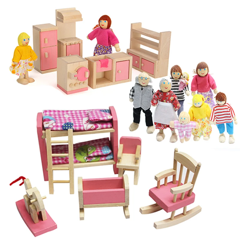 Kids Miniature DollHouses Furniture Play House Toys Wooden Bedroom Living Room Dining Accessories Puzzles Wooden Toys For Girls