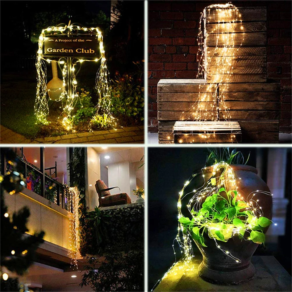 100/200/400leds Solar Fairy Waterfall String Lights Outdoor Vine Branch Garland Light Holiday Wedding Christmas Tree Decoration