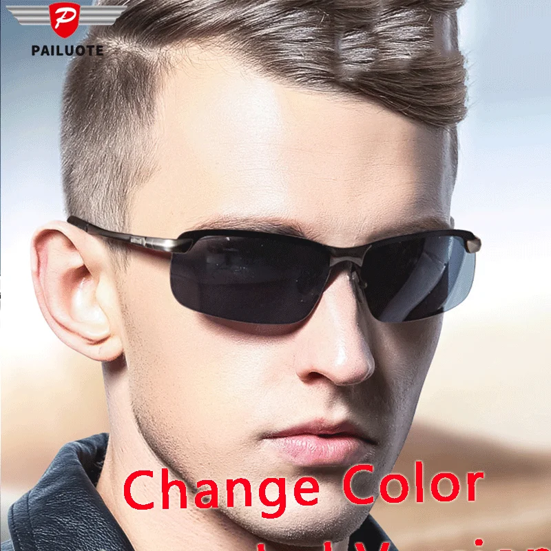 

Photochromic Sunglasses for Men Polarized Chameleon Rimless Material Metal Nigth Vision Glasses Change Color Vintage Fish Eyewea