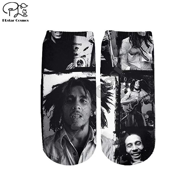 PLstar Cosmos Drop shipping NewFashion Bob Marley Raggae HipHop Cotton socks Funny Harajuku 3DPrint Unisex Short Ankle Socks S-1