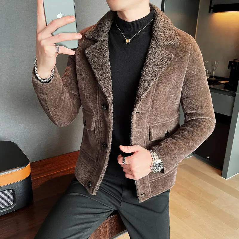 

2022 Autumn Winter Abrigo Hombre Casual Men Woolen Jacket Slim Coat Fashion Warm Long-sleeved Gentleman Pockets Wool Jackets L10