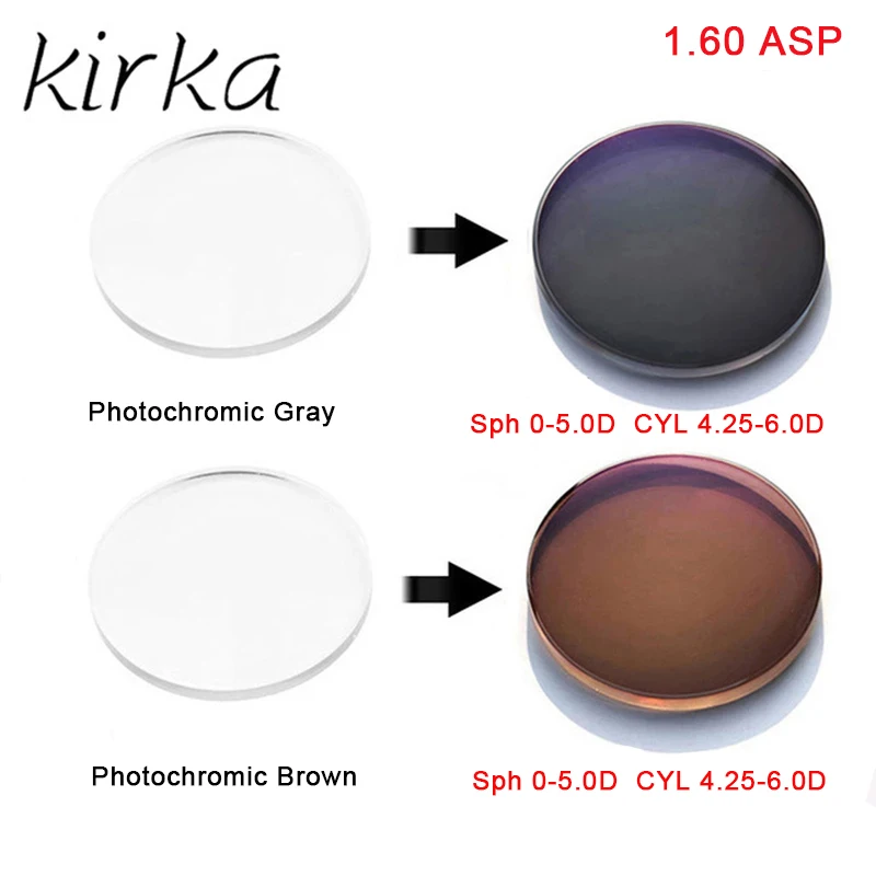 

Kirka 1.60 Prescription Photochromic Lenses Transition Grey/brown Lenses CYL4.25 Optical Clear Anti Glare Myopia Sunglasses Lens