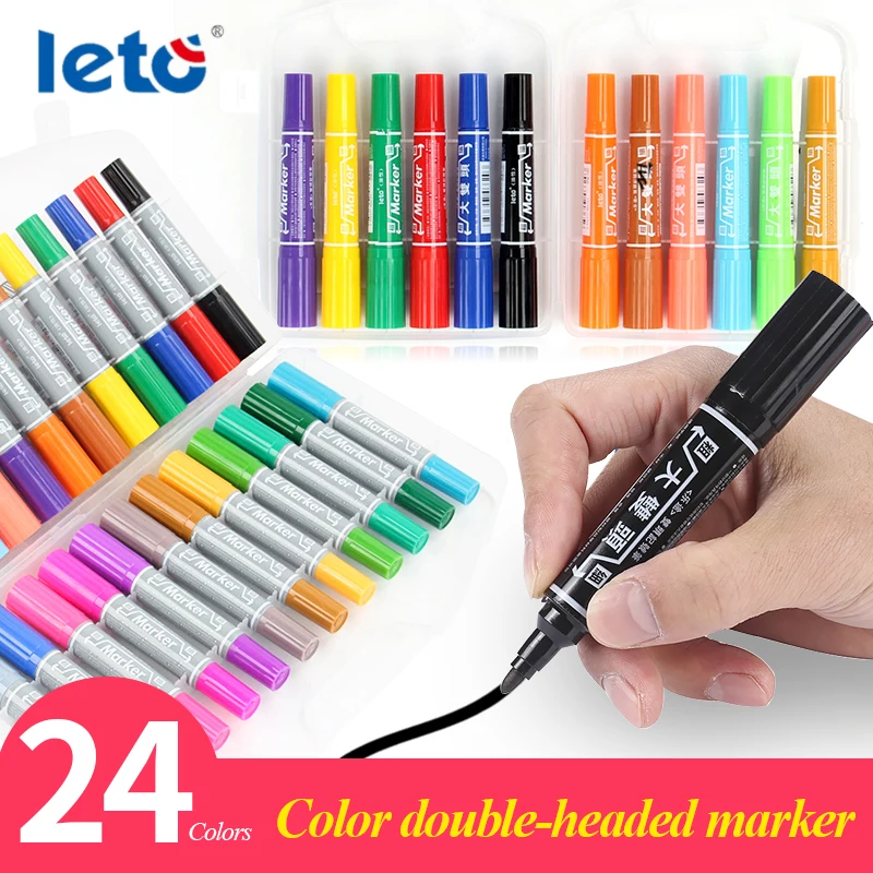 12/24 Colors Big Double-Headed Color Oil-based Pen 6/2mm Permanent Bright Waterproof For Office School Stationery Supplies