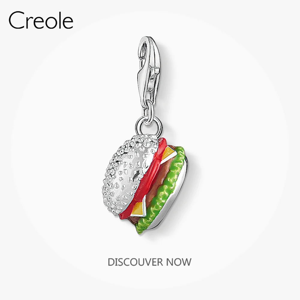 Colourful Cheeseburger Charm Pendant,2019 Winter Fashion Brand New Trendy Jewelry Real 925 Sterling Silver Gift for Women Men