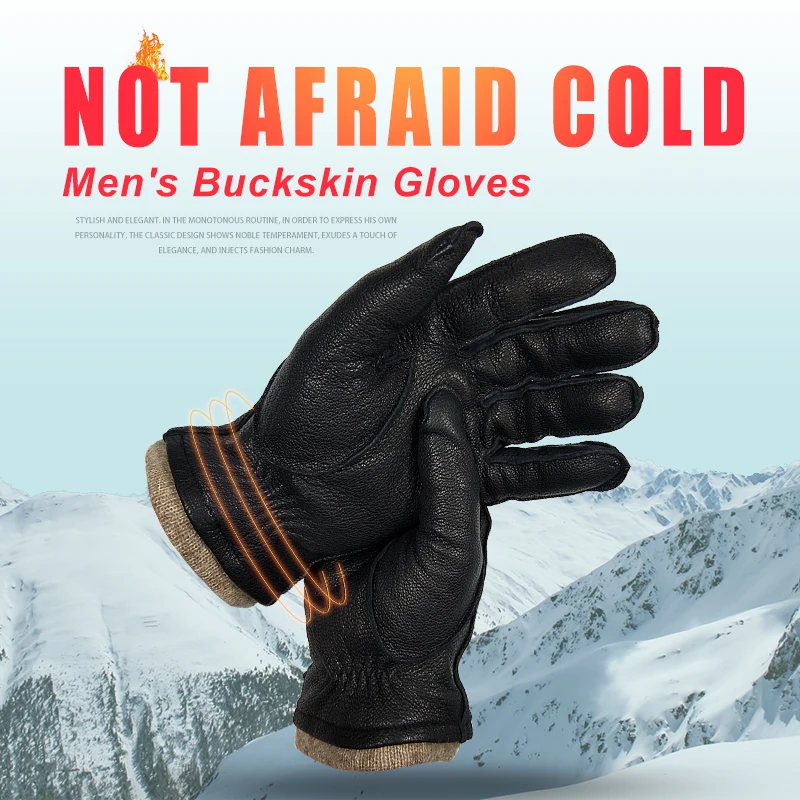 Guantes de piel de ciervo para hombre, manoplas cálidas y suaves con costura exterior, guantes de cuero para conducir, forro de lana 2020, moda más
