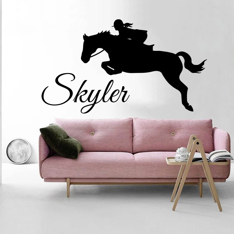 

Custom Name Horse Hunter Jumper Wall Sticker Baby Nursery Kids Room Personalized Name Jungle Unicorn Wall Decal Bedroom Vinyl