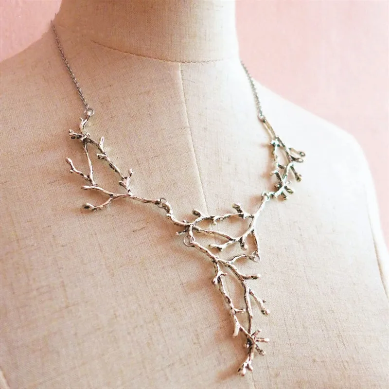 Handmade Branch Necklace Charm Bib for Women Statement Big Tree Twig Elvish Jewelry Punk Collar Christmas Gift Her Nature Witch