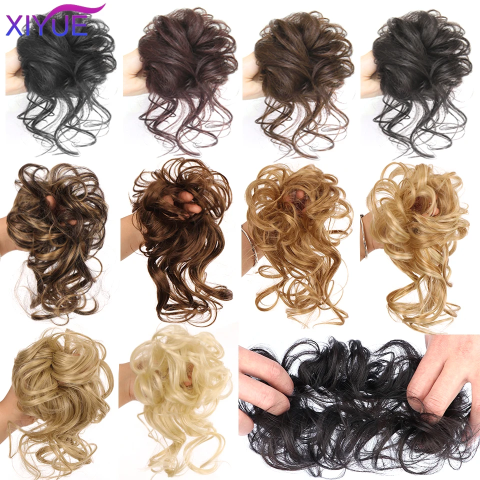 XIYUE Short Straight Chignon With Elastic Band Synthetic Scrunchie Messy Hair Bun High Temperature Fiber Hairpieces Extensions