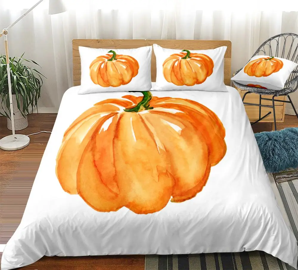 Pumpkin Bedding Set Fruit Bed Linen Kids Girls Boys Duvet Cover Set  Orange Home Textiles  Microfiber Bedclothes Plants Bed Set