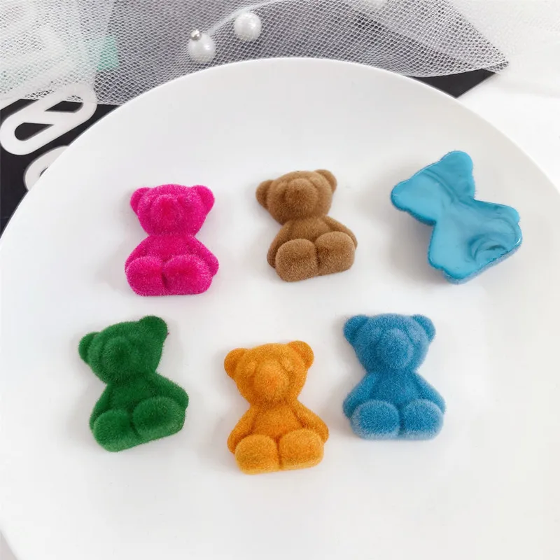 10Pcs Resin Pile Coating Teddy Bear Charms Flatback Jelly Cartoon Animal Jewelry Findings For Earrings Keychain Diy