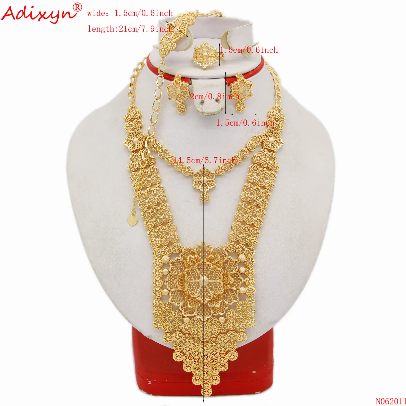 Adixyn 585 Rose gold color Plus Size Necklace Unusual earrings Bracelet Ring for women Hawaiian Jewelry sets N062011
