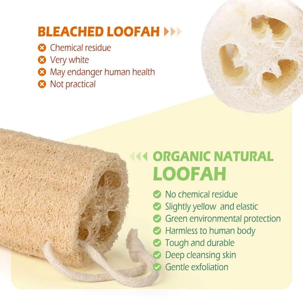 Natural Organic Shower Loofah, 100% Natural, Spa Exfoliating Bath, Body Scrubber, Removing Dead Skin, No Bleaching, Eco Friendly