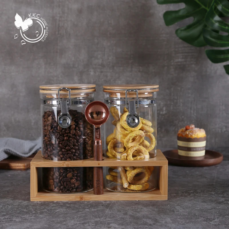 

KKC Home Accents Glass Food Storage Jars with Airtight Locking Clamp Bamboo Lids,Coffee Bean Storage Containers