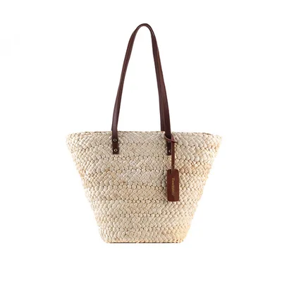 Women Handbag Straw Bags Female Women Shoulder Bag Big Totes Knitted Woven Design Bucket INS Style Casual Summer Beach Bag Boho