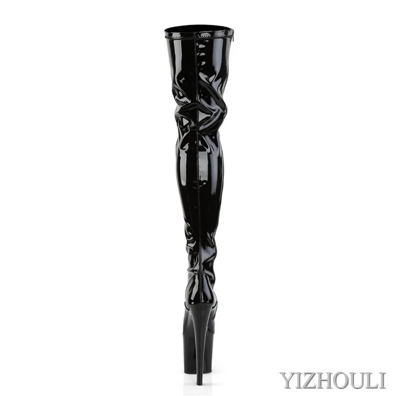 Sexy over-the-knee boots with 17cm heels, stage party runway shoes, and pole dancing boots for models with 7-inch zipper opening