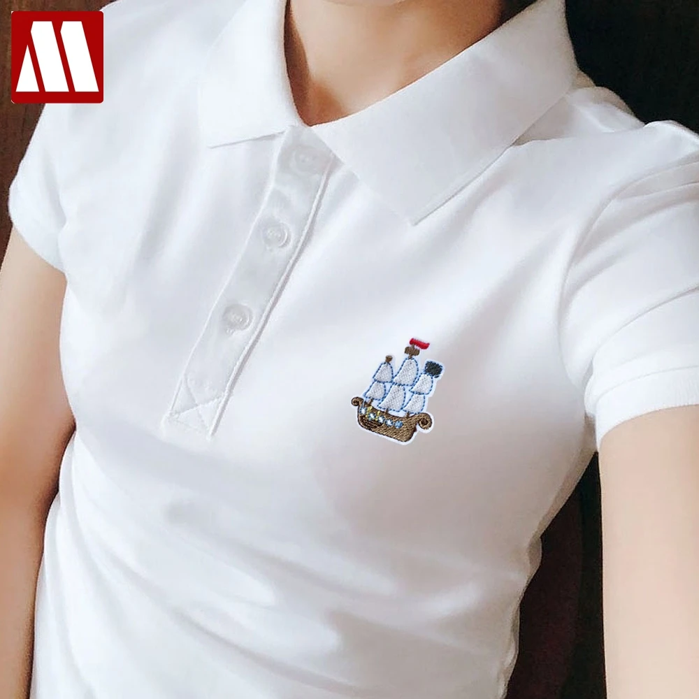 

Wholesale Price Women's Summer Polo Shirt Lady Cotton Boat Embroidery Short Sleeve Tee Shirt Breathable Sailboat Polo Jerseys