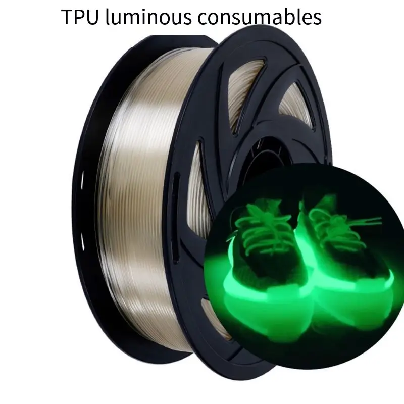 TPU Luminous Filament 3D Printing 1kg1.75mm Rubber High Elasticity Bright Toughness Transparent Odorless Wear-resisting 98a Good