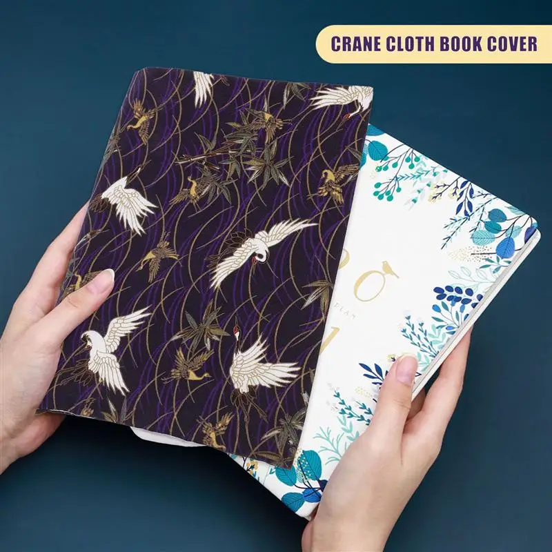 1pc A5 Adjustable Book Cover Decorative Book Sleeve Crane Design Book Protector Hand-made Cloth Book Cover  Hand Account Book