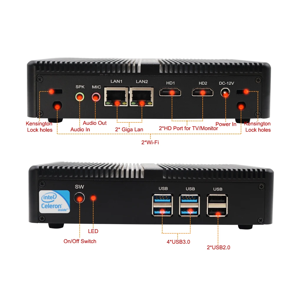 Eglobal Nuc 팬리스 미니 PC, 윈도우 10 AES-NI pfSense OpenVPN 소프트 라우터 컴퓨터, 인텔 펜티엄 N3150 쿼드 코어 J3160, 2 랜 2HDMI