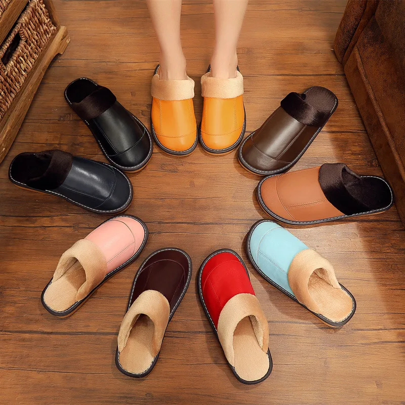 

Winter Cotton Slippers Female Home Indoor Non-slip Waterproof Wooden Floor Thick Bottom Plush Slippers Home