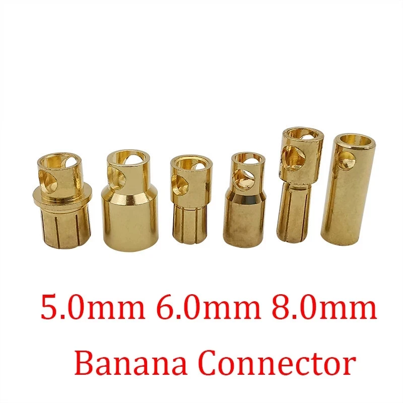 2/5Pairs Gold-Plate Bullet Banana Connector 5.0mm 6.0mm 8.0mm Male Female Banana Plug Jack Adapter for RC Model ESC Battery