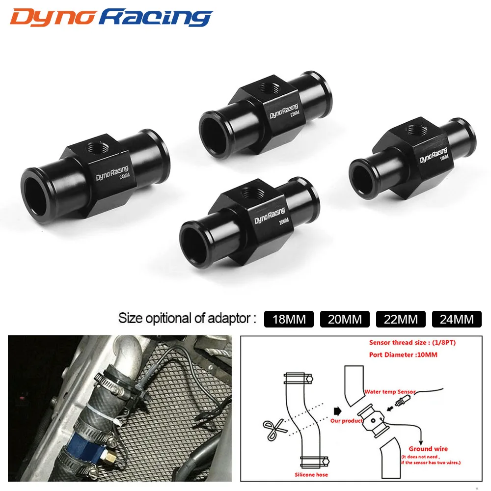 Dynoracing Black Water Temp Gauge Radiator Temperature Water Temp Joint Pipe Sensor 18MM 20MM 22MM 24MM Hose Adapter