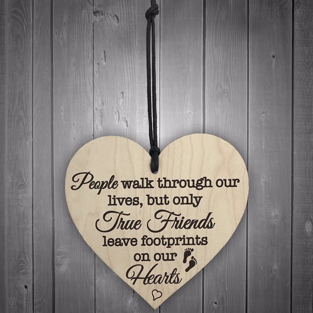 True Friends Leave Footprints On Our Hearts Wooden Hanging Heart Friend Plaque Sign Christmas Gift