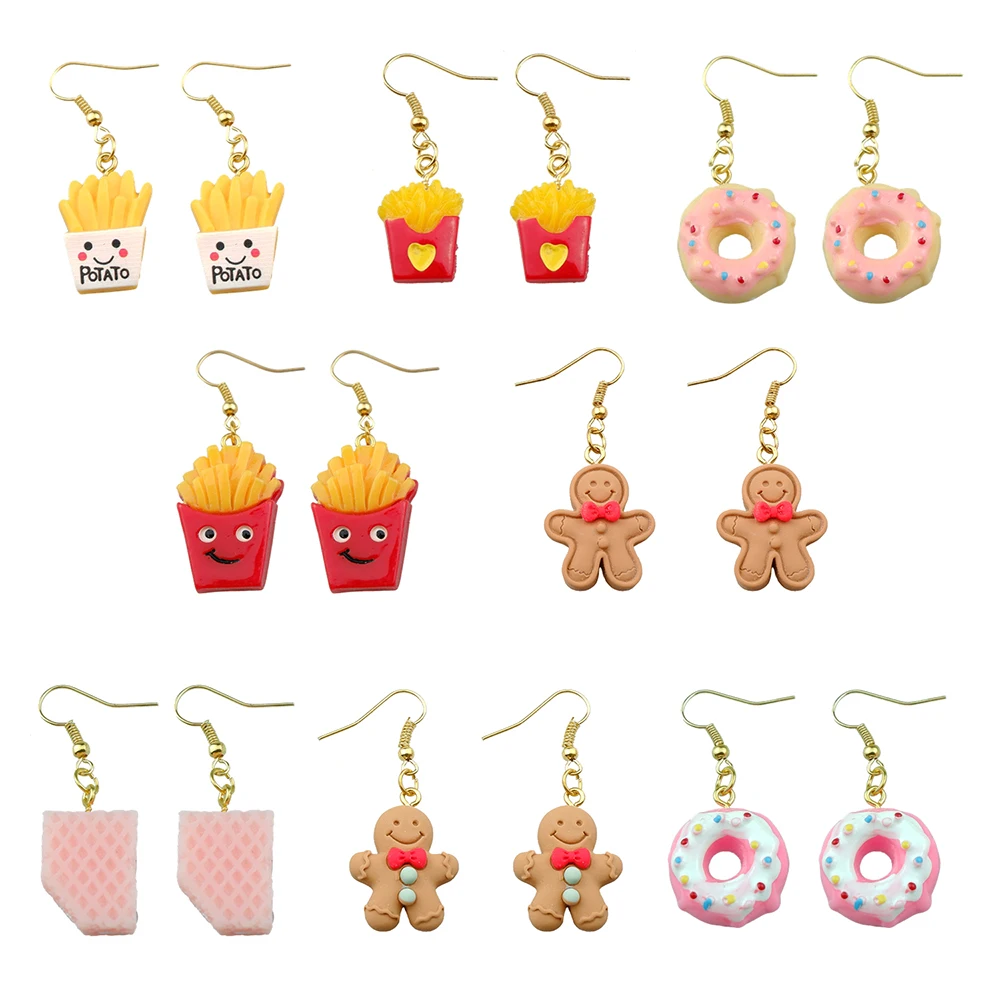 Gingerbread Man  Earring For Women Resin Donuts French fries Drop Earrings Children Handmade Jewelry DIY Gifts