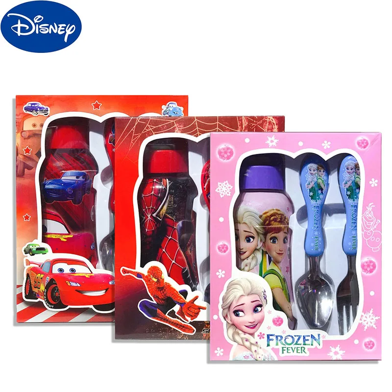 Disney Tableware Set Cartoon Frozen Spiderman Cars Fork Spoon Water Water Cup 3-piece Suit Children\'s Boutique with Box Gift