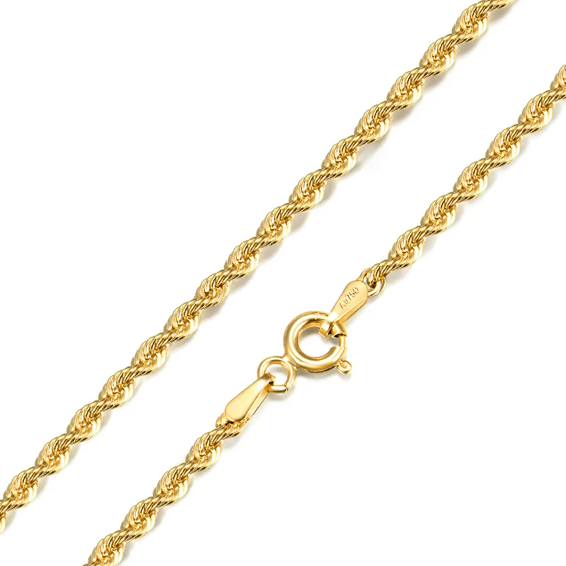 

Au750 18K Yellow Gold Jewelry Real 18K Yellow Gold Necklace For Women Female Rope Chain 2mmW Gold Chain 18inch 20inch 22inch