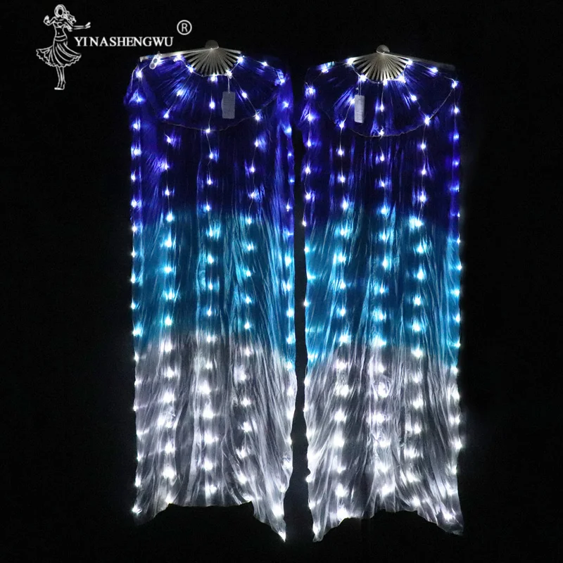 1 coppia di Ballo di Pancia Fan LED Accessori Luce LED Ventole Lucido Delle Donne HA CONDOTTO LA Luce di Danza Del Ventre Velo di Seta Puntelli di Prestazione con la Batteria