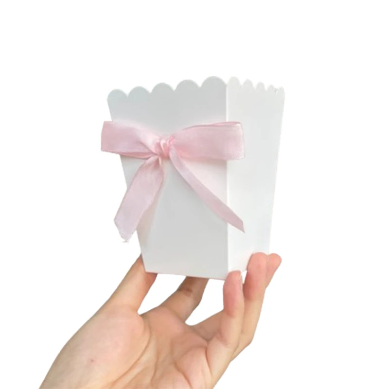 24 Pcs Bow Paper Popcorn Boxes with Bow Pop Favors Box Baby Shower Party Treat Favors Table Supplies Wedding Decoration