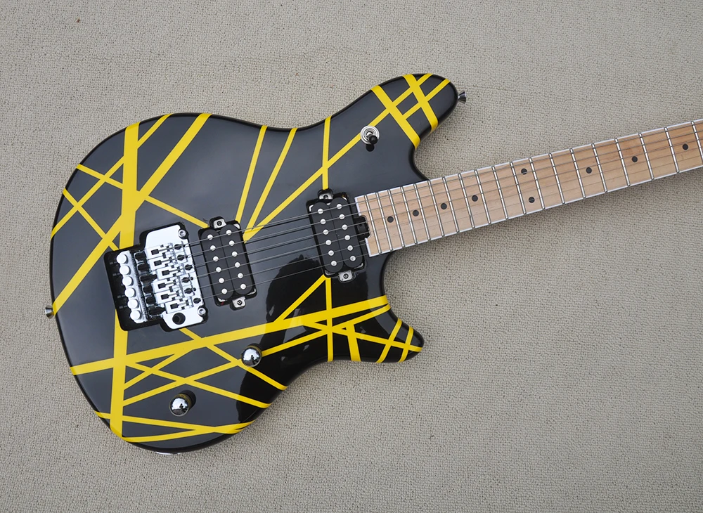 Factory Outlet-6 Strings Black Striped Electric Guitar with Humbuckers Pickups,Maple Fretboard