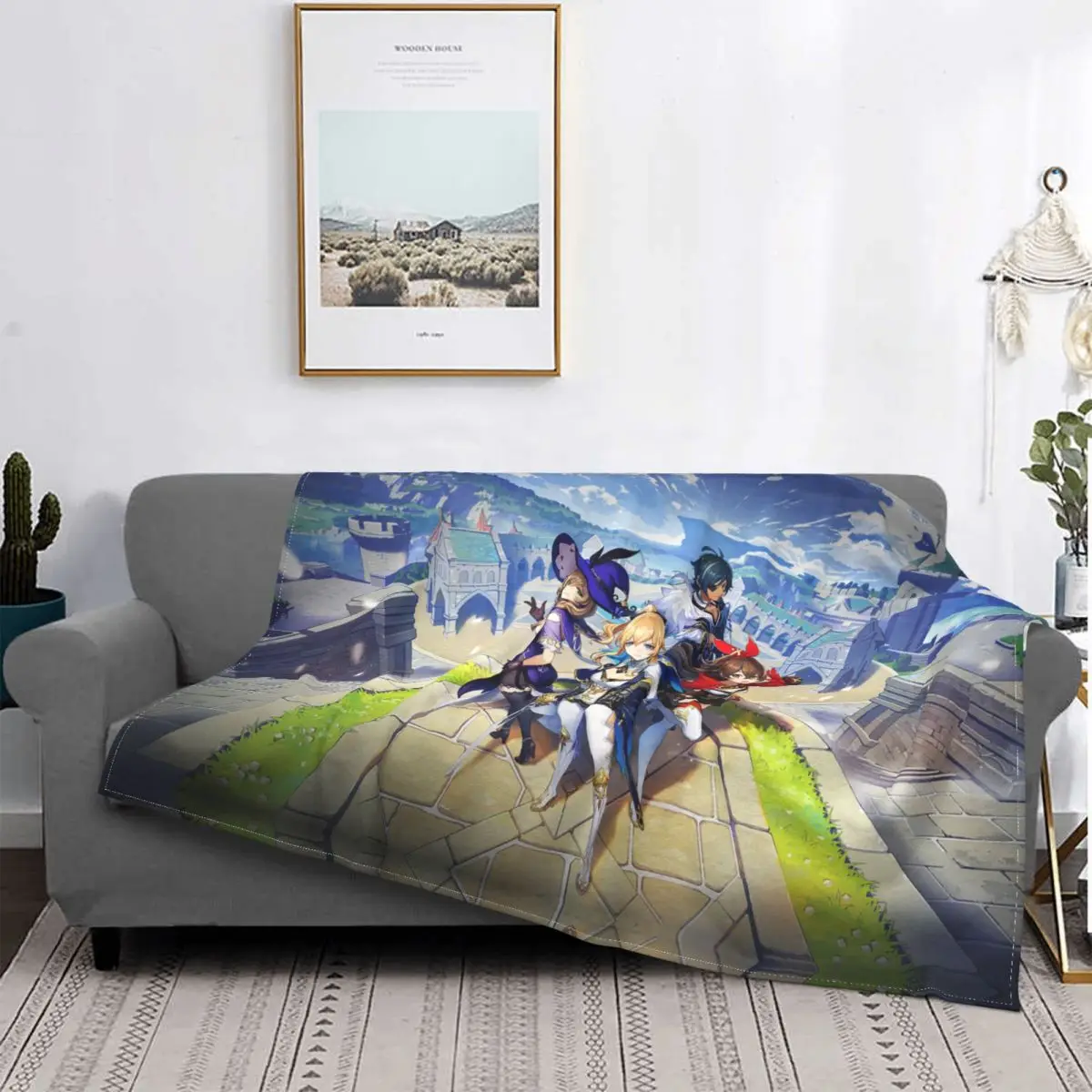 

Genshin Impact Flannel Throw Blanket Acg Anime Fantasy Blanket for Bedding Couch Lightweight Bedding Throws