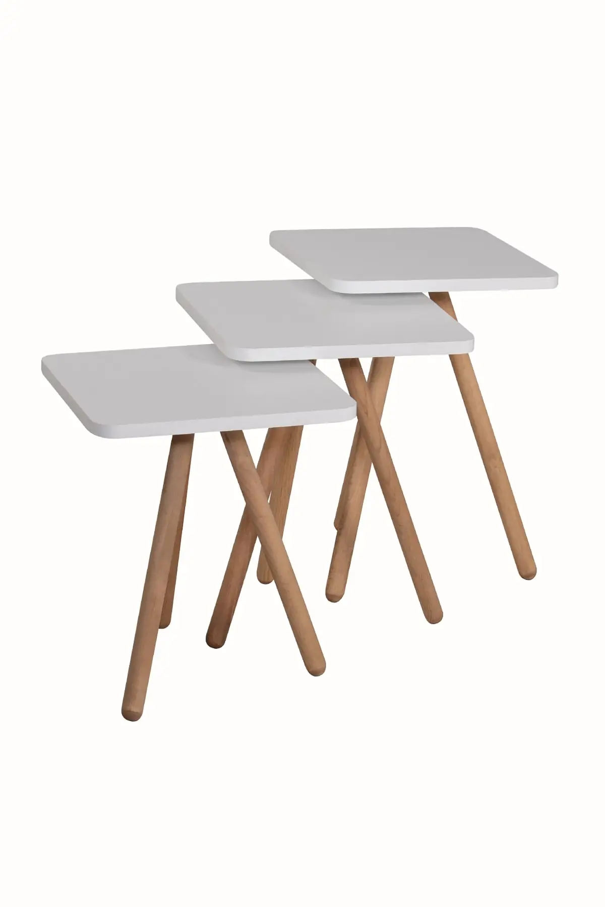 White Triple Wood Pedestal Square Design Zigon Coffee Table