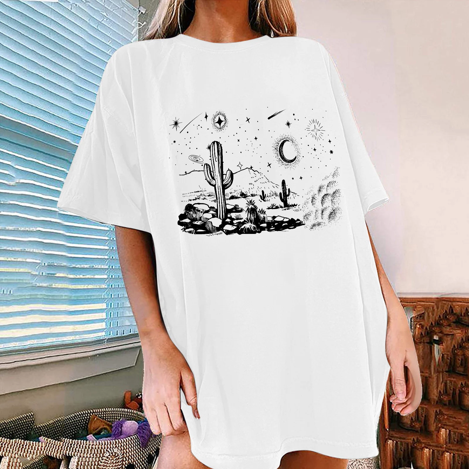 

Desert Cactus Women Short Sleeve Aesthetic Trend Casual 90s Style Fashion Clothes Print Tshirt Female Tee Top Graphic T-shirt