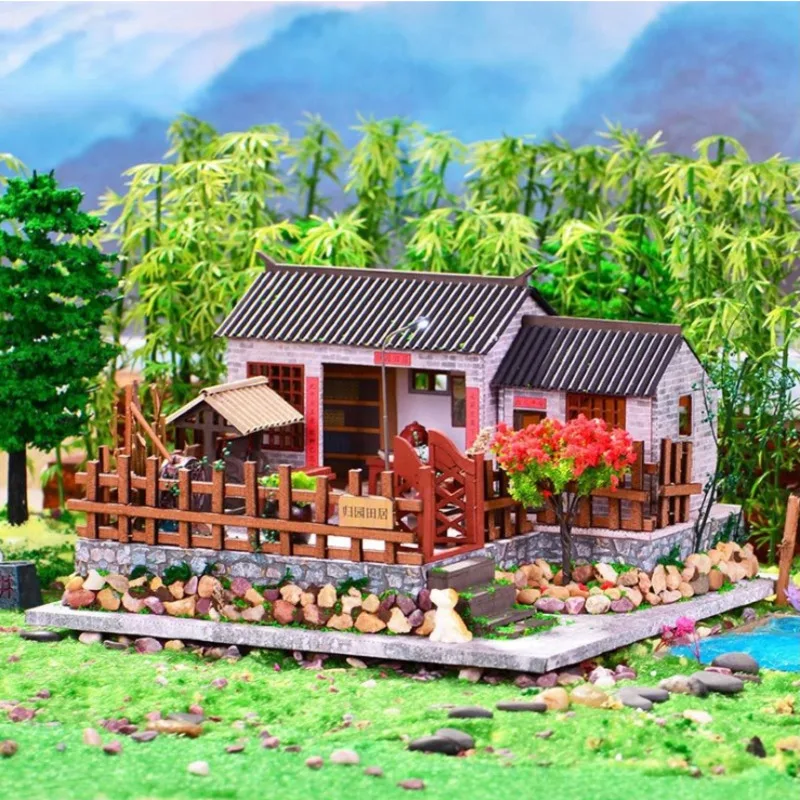 Wooden DIY Doll House Kit Miniature With Furniture Chinese Country Casa Mini Villa Dollhouse Toys For Adults Christmas Gifts