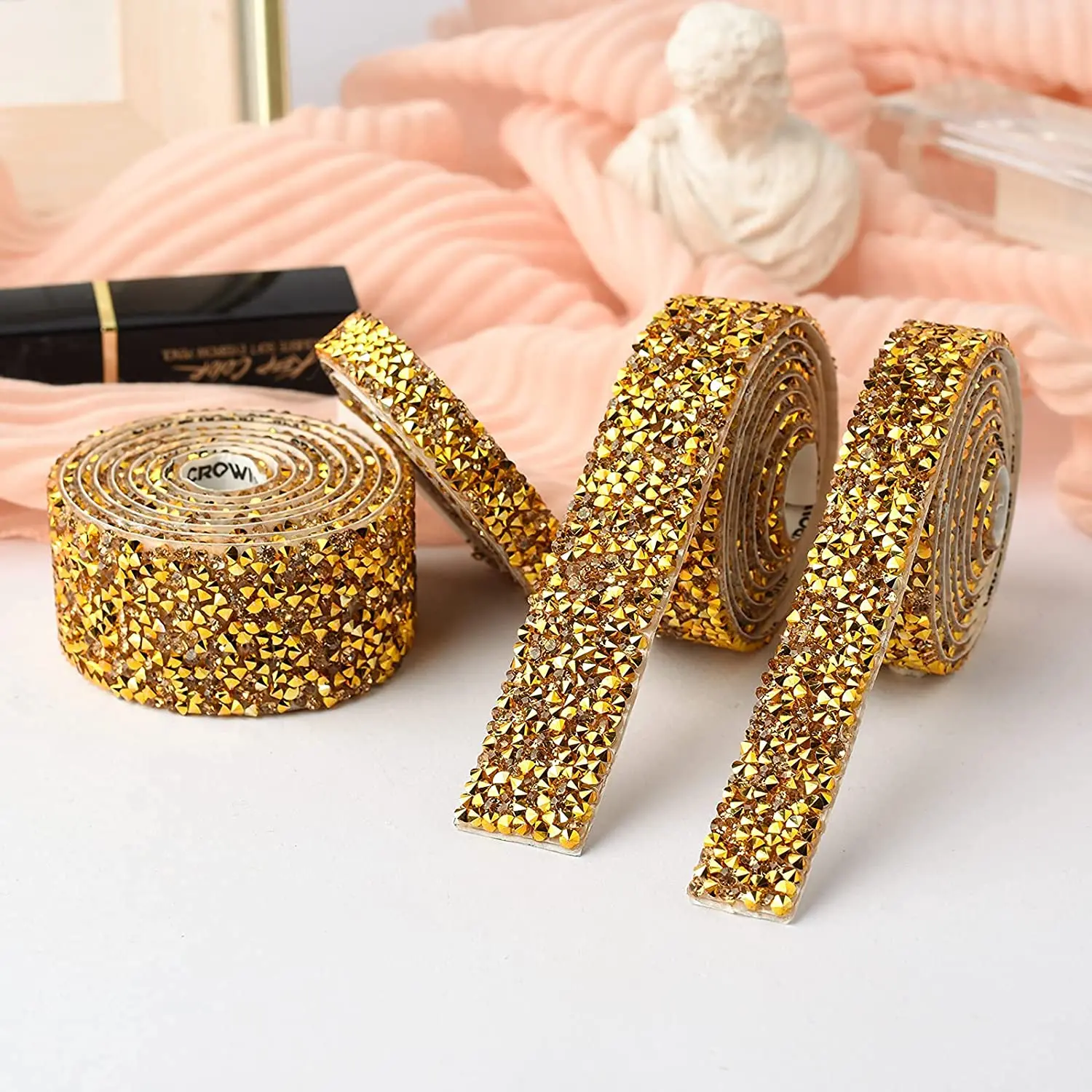 1Yard Self-adhesive Gold Silver Rhinestones Trim Glitter Crystal Tape Strass Ribbon Chain Rhinestones Trim DIY Crafts Decoration