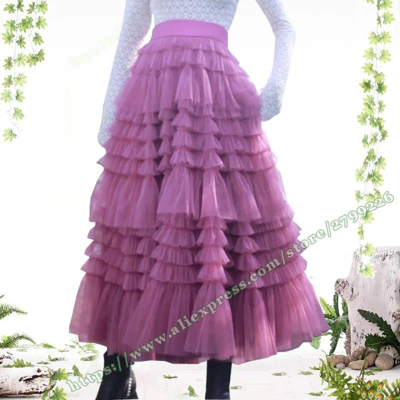 Elegant plus Size Mesh Stitched Pleated Maxi Skirt for Women Spring 2025 Customizable Long Elegantes Faldas Largas Free Shipping